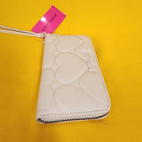Betsey Johnson White Quilted Heart Love Wallet Wristlet Zip Around