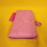 Betsey Johnson Pink Quilted Heart Love Wallet Wristlet Zip Around