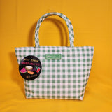 Betsey Johnson Green and White Gingham Insulated Lunch Tote Bag