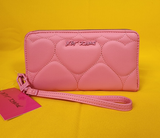Betsey Johnson Pink Quilted Heart Love Wallet Wristlet Zip Around