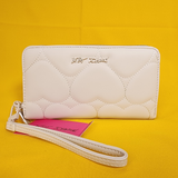 Betsey Johnson White Quilted Heart Love Wallet Wristlet Zip Around