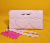 Betsey Johnson Blush Pink Quilted Heart Love Wallet Wristlet Zip Around
