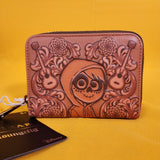 Loungefly Disney Pixar Coco Miguel Floral Tonal Brown Zip Around Wallet