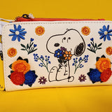 Loungefly Peanuts Snoopy Floral Embroidered Flower Flap Wallet NEW