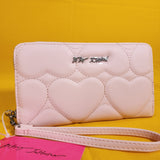 Betsey Johnson Blush Pink Quilted Heart Love Wallet Wristlet Zip Around