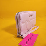 Betsey Johnson Blush Pink Quilted Heart Love Wallet Wristlet Zip Around