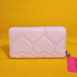Betsey Johnson Blush Pink Quilted Heart Love Wallet Wristlet Zip Around