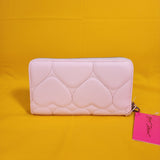 Betsey Johnson Blush Pink Quilted Heart Love Wallet Wristlet Zip Around
