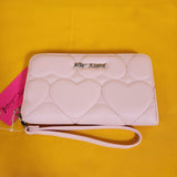 Betsey Johnson Blush Pink Quilted Heart Love Wallet Wristlet Zip Around
