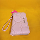 Betsey Johnson Blush Pink Quilted Heart Love Wallet Wristlet Zip Around