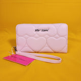 Betsey Johnson Blush Pink Quilted Heart Love Wallet Wristlet Zip Around