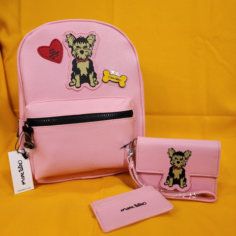 Marc Tetro 3 Piece Set Yorkshire Terrier Mini Backpack Wallet Cardholder