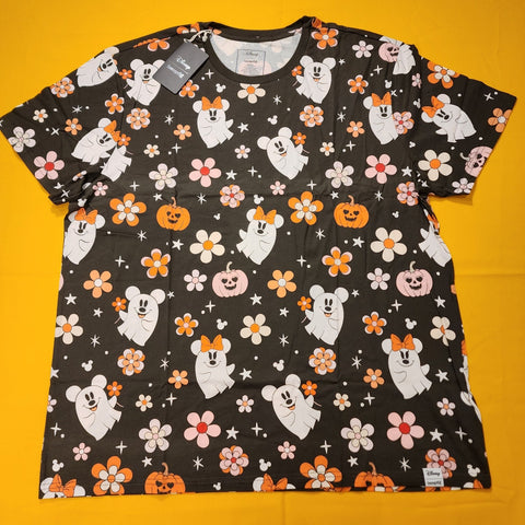 Loungefly Disney Mickey & Minnie Floral Cute Ghost Unisex Tee Halloween Size 2XL