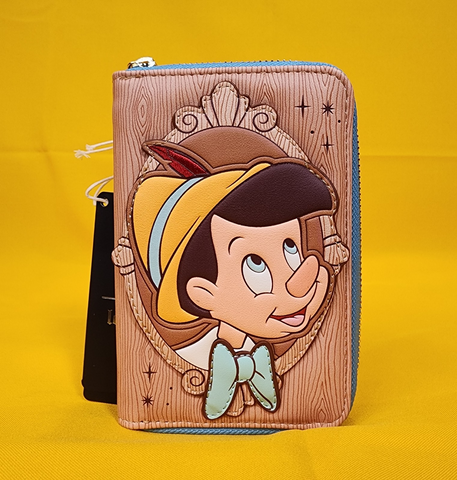 Disney Pinocchio Cameo Portrait Wood Grain Zip Around Wallet