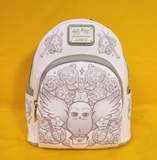 Loungefly Harry Potter Hedwig Owl Ornamental White Grey Embossed Mini Backpack
