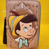 Disney Pinocchio Cameo Portrait Wood Grain Zip Around Wallet