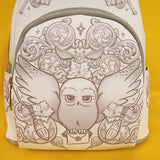 Loungefly Harry Potter Hedwig Owl Ornamental White Grey Embossed Mini Backpack