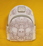 Loungefly Harry Potter Hedwig Owl Ornamental White Grey Embossed Mini Backpack