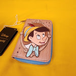 Disney Pinocchio Cameo Portrait Wood Grain Zip Around Wallet