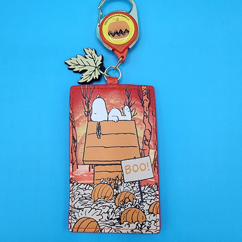 Peanuts Snoopy Fall Leaf Pumpkin Dog House Halloween Lanyard ID Holder