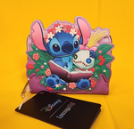 Loungefly Disney Lilo & Stitch Scrump & Stitch Reading Floral Purple Zip Wallet