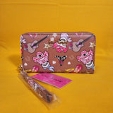Betsey Johnson Skull Cowboy Western Music Brown Wallet Wristlet Zip Around