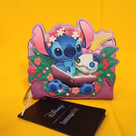 Loungefly Disney Lilo & Stitch Scrump & Stitch Reading Floral Purple Zip Wallet