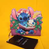 Loungefly Disney Lilo & Stitch Scrump & Stitch Reading Floral Purple Zip Wallet