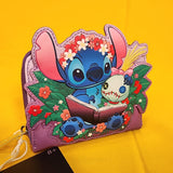 Loungefly Disney Lilo & Stitch Scrump & Stitch Reading Floral Purple Zip Wallet