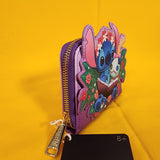 Loungefly Disney Lilo & Stitch Scrump & Stitch Reading Floral Purple Zip Wallet