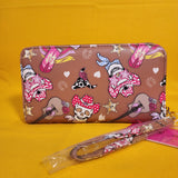 Betsey Johnson Skull Cowboy Western Music Brown Wallet Wristlet Zip Around