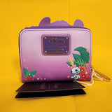 Loungefly Disney Lilo & Stitch Scrump & Stitch Reading Floral Purple Zip Wallet