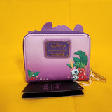 Loungefly Disney Lilo & Stitch Scrump & Stitch Reading Floral Purple Zip Wallet