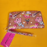 Betsey Johnson Skull Cowboy Western Music Brown Wallet Wristlet Zip Around