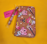 Betsey Johnson Skull Cowboy Western Music Brown Wallet Wristlet Zip Around