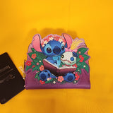 Loungefly Disney Lilo & Stitch Scrump & Stitch Reading Floral Purple Zip Wallet