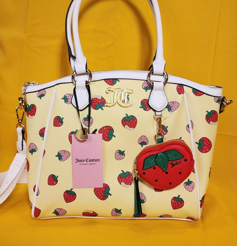 Juicy Couture Sweet N Juicy FR Tote Yellow Juicy Strawberry Tote Handbag Satchel