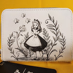 Alice In Wonderland Black & White Sketch Zip Wallet