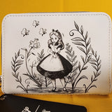 Alice In Wonderland Black & White Sketch Zip Wallet