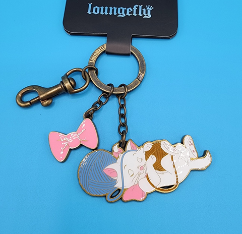 Aristocats Marie Sleeping Yarn Ball Pink Bow Keychain Charm