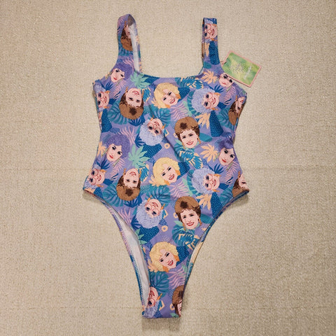Cakeworthy Golden Girls Swim Suit Bathing Suit One Piece Purple AOP Medium
