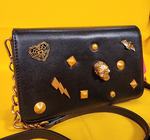Betsey Johnson Black Gold Skull Bat Halloween Crossbody Bag Clutch Wallet