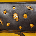 Betsey Johnson Black Gold Skull Bat Halloween Crossbody Bag Clutch Wallet
