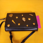 Betsey Johnson Black Gold Skull Bat Halloween Crossbody Bag Clutch Wallet