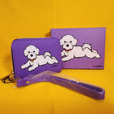 Marc Tetro Bichon Frise Purple Dog Wallet Cardholder Wristlet NEW