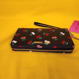 Betsey Johnson Black Pink Red Cherry Embroidered Wallet Wristlet Zip Around