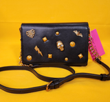 Betsey Johnson Black Gold Skull Bat Halloween Crossbody Bag Clutch Wallet