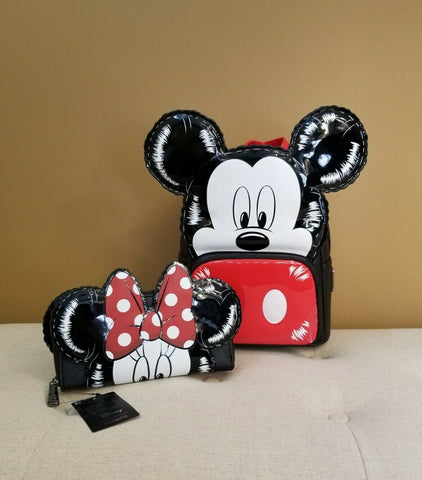 Mickey & Minnie Mouse Balloon Backpack and Wallet Set